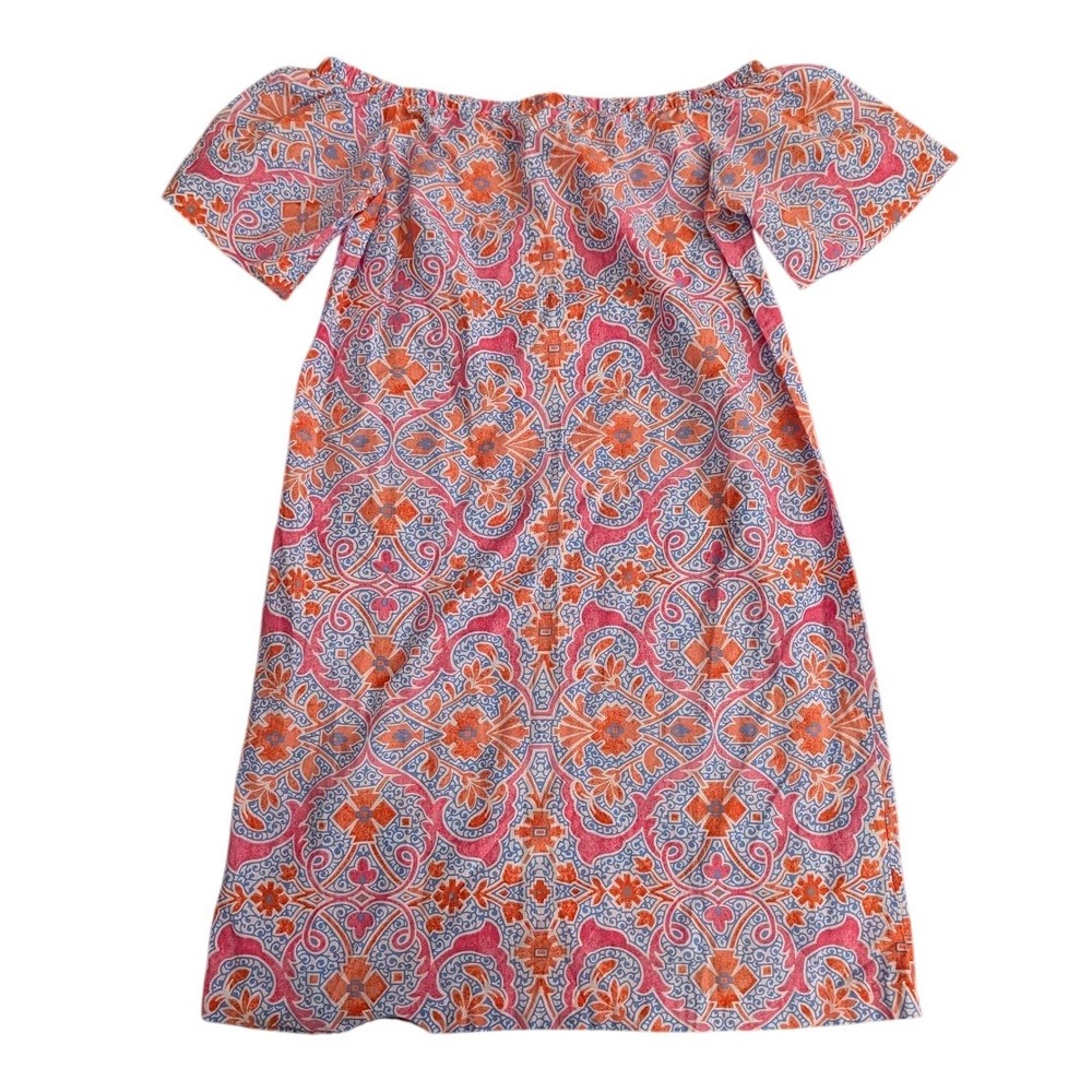 J. McLaughlin Off Shoulder Dress M Floral Print Pink‎ Orange Cotton Silk Blend